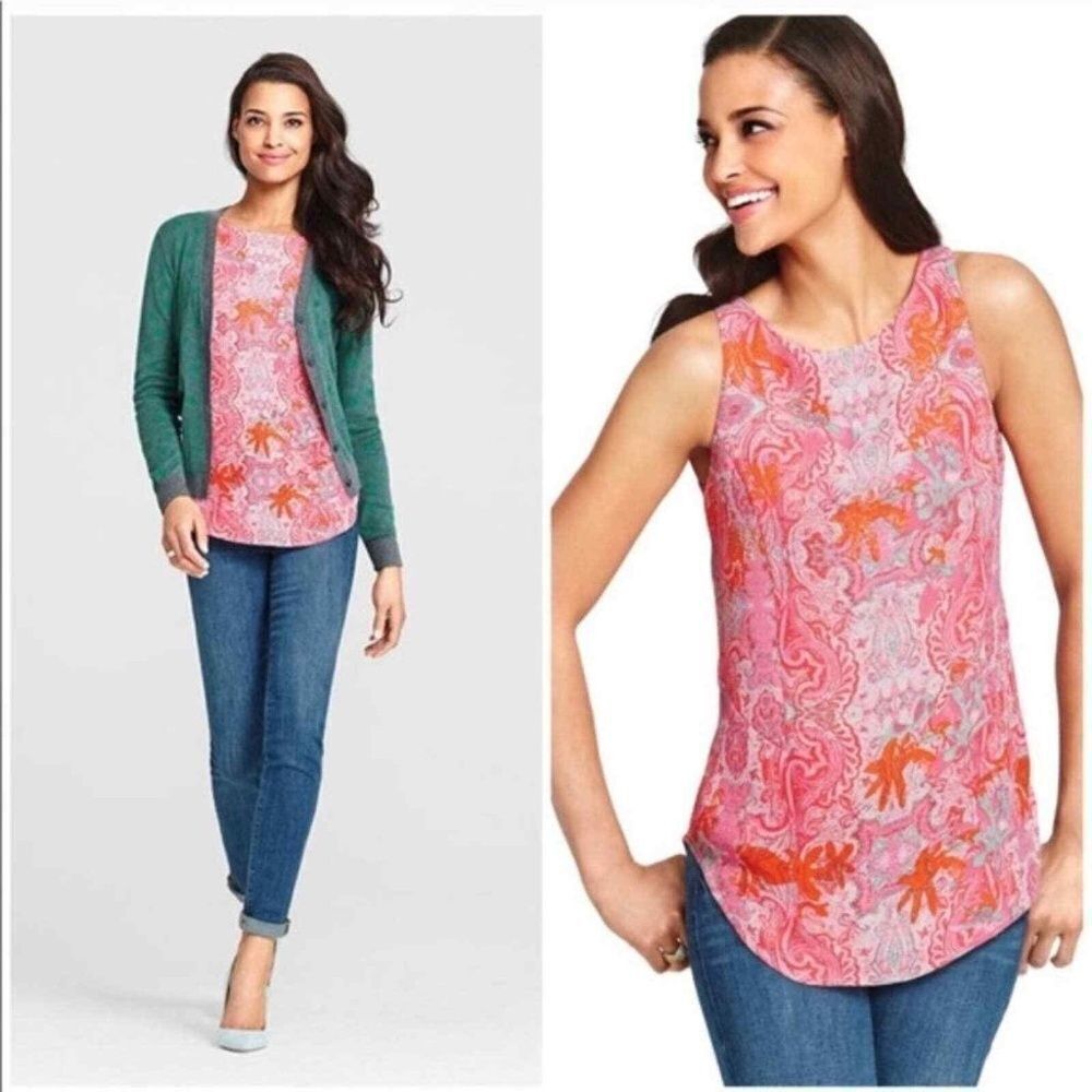 CAbi Pink Paisley Jubilee Scoop Hem Top Sz S